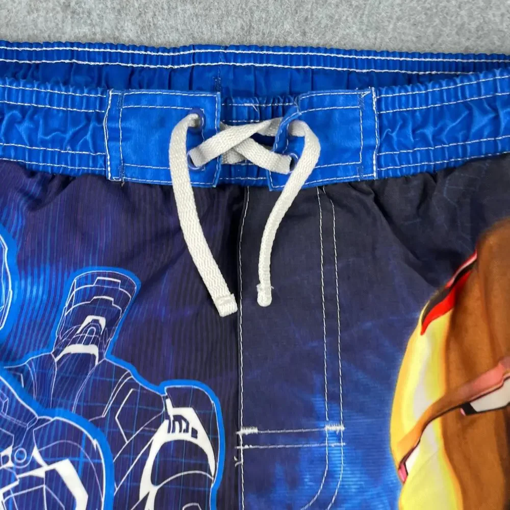 Iron Man Swim Trunks Boys 14/16 Blue Graphic Print Pool Beach Elastic Waist